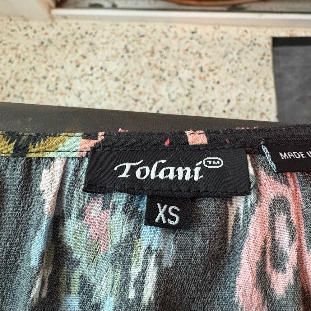 TOLANI Long Black Geometric Tribal Print Asymmetrical Contrast NEW Maxi Dress! - Picture 10 of 16